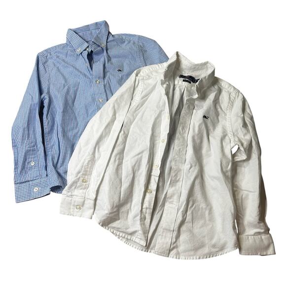 Vineyard Vines (2) button up shirts Size 6 Blue Gingham & solid White Oxford - Picture 1 of 9